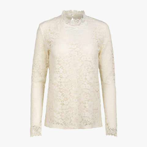 Spitzenshirt, Vorderteil, Longsleeve, All-Over Spitze, off white, Wallmann