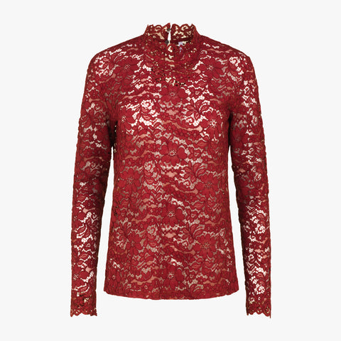 Spitzenshirt, Vorderteil, Longsleeve, All-Over Spitze, kupfer, Wallmann