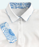 3/4 Poloshirt mit blauem Paisley Kontrast | weiß