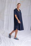 legerlocker geschnittenes knielanges kleid mit gerundetem ausschnitt mit kragen, kurzarm, in einer angenehmen stretch-baumwollqualität, lookbook, wallmann
