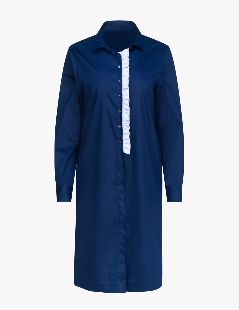 Kleid, Vorderteil, blau, abnehmbare Rüsche, kontrast, gerade geschnitten, Herbst/Winter Wallmann